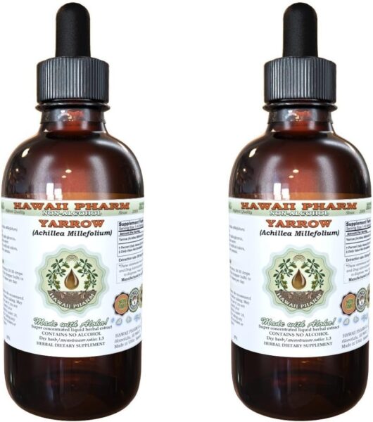 Hawaii Pharm Yarrow Alcohol-Free Liquid Extract, Organic Yarrow (Achillea millefolium) Dried Herb Glycerite Natural Herbal Supplement, USA 2 fl.oz