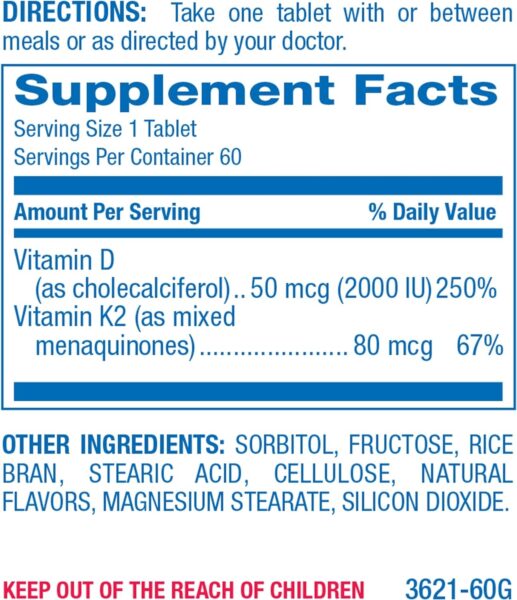 Anabolic Laboratories Ultra K2 D3 Vitamin Supplement – 60 Chewable Cinnamon Tablets – 2000 IU Vitamin D3 with K2 for Healthy Bones, Arteries, and Calcium Metabolism