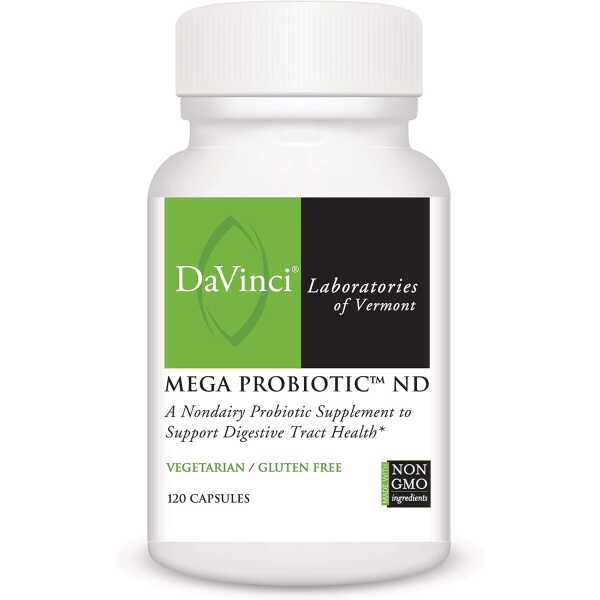 DAVINCI Labs Mega Probiotic ND – Non-Dairy Probiotic Supplement to Support Gut Health, Digestive Health and Neurological Health* – with Nondairy Probiotic Complex – Gluten-Free – 120 Vegetarian Caps