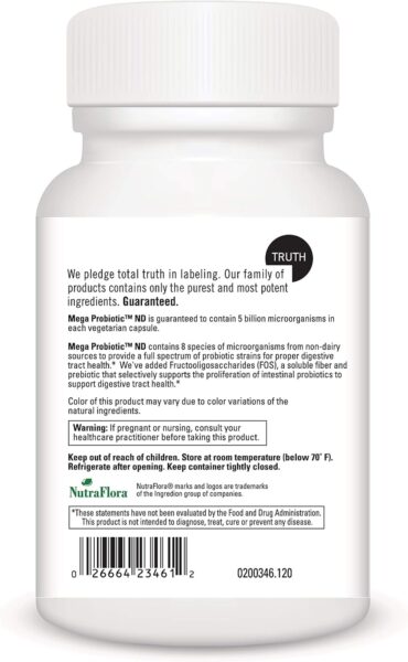 DAVINCI Labs Mega Probiotic ND – Non-Dairy Probiotic Supplement to Support Gut Health, Digestive Health and Neurological Health* – with Nondairy Probiotic Complex – Gluten-Free – 120 Vegetarian Caps