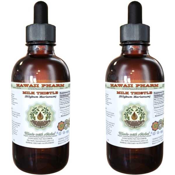 Hawaii Pharm Milk Thistle Alcohol-Free Liquid Extract, Organic Milk Thistle (Silybum marianum) Dried Seed Glycerite Natural Herbal Supplement, USA 2×2 oz