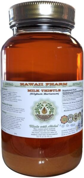 Hawaii Pharm Milk Thistle Alcohol-Free Liquid Extract, Organic Milk Thistle (Silybum marianum) Dried Seed Glycerite Natural Herbal Supplement, USA 2×2 oz