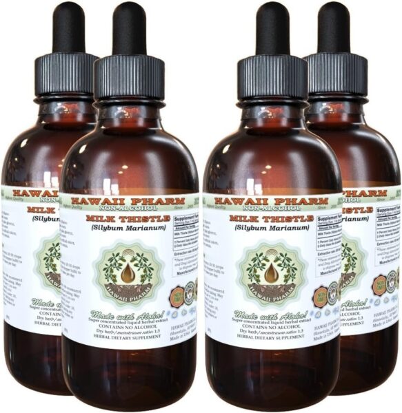 Hawaii Pharm Milk Thistle Alcohol-Free Liquid Extract, Organic Milk Thistle (Silybum marianum) Dried Seed Glycerite Natural Herbal Supplement, USA 2×2 oz