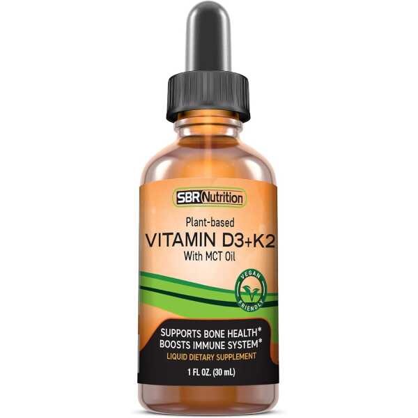 Vegan Vitamin D3 + K2 (MK-7) Liquid Drops with MCT Oil, Peppermint Flavor, Helps Support Strong Bones and Healthy Heart