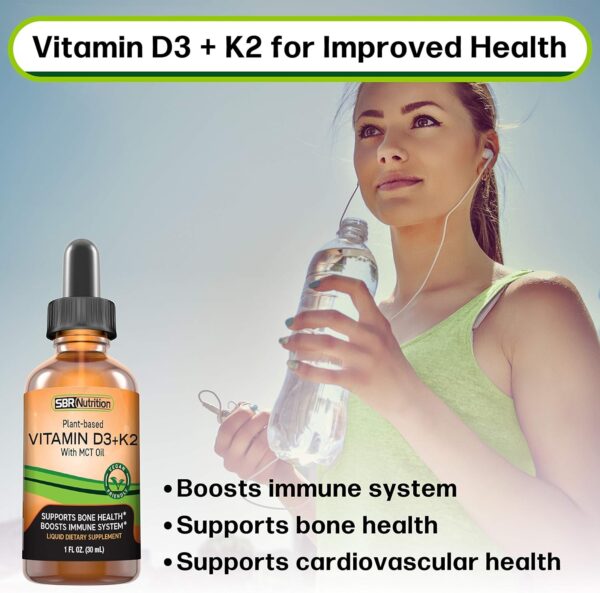 Vegan Vitamin D3 + K2 (MK-7) Liquid Drops with MCT Oil, Peppermint Flavor, Helps Support Strong Bones and Healthy Heart