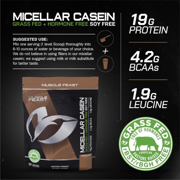 Muscle Feast Micellar Casein Protein, All Natural Pasture Raised Hormone Free Soy Free, Chocolate, 2lb