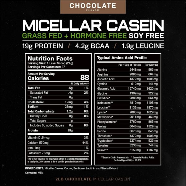 Muscle Feast Micellar Casein Protein, All Natural Pasture Raised Hormone Free Soy Free, Chocolate, 2lb