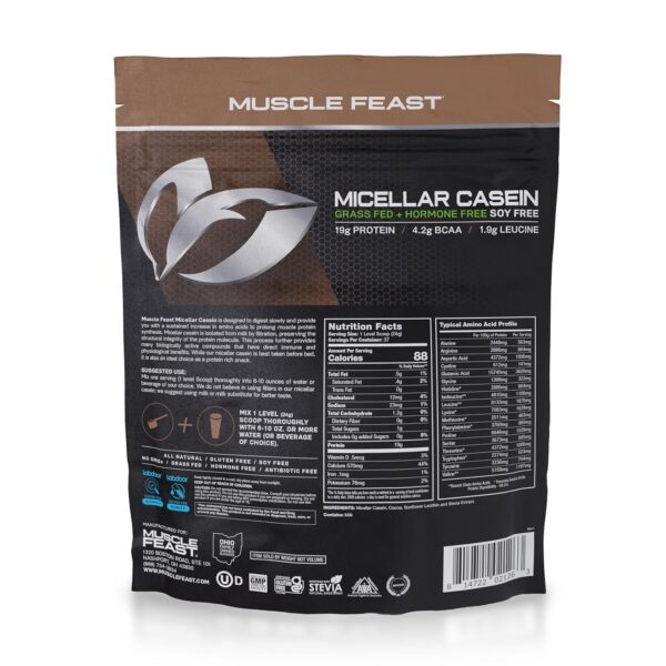 Muscle Feast Micellar Casein Protein, All Natural Pasture Raised Hormone Free Soy Free, Chocolate, 2lb