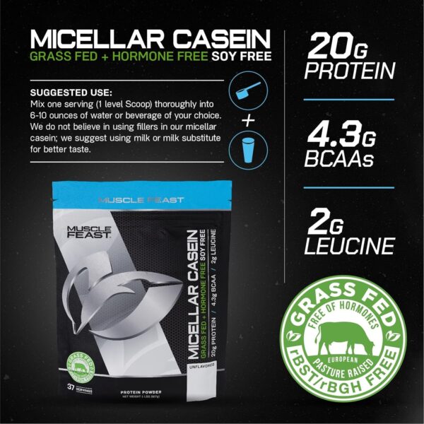 Muscle Feast Micellar Casein Protein, All Natural Pasture Raised Hormone Free Soy Free, Chocolate, 2lb