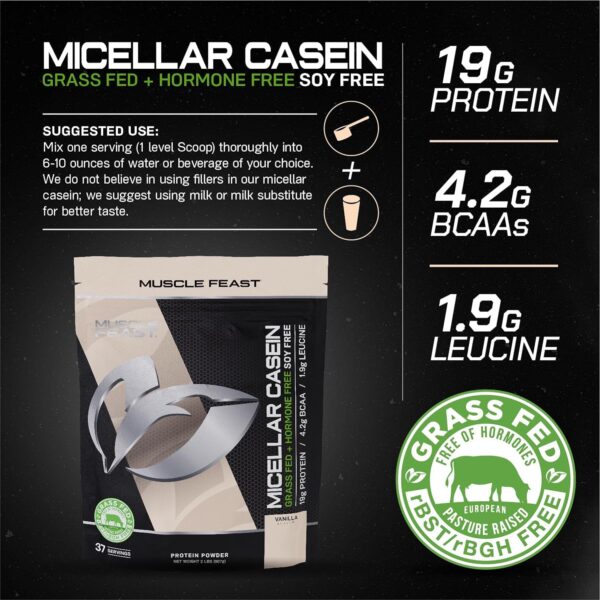 Muscle Feast Micellar Casein Protein, All Natural Pasture Raised Hormone Free Soy Free, Chocolate, 2lb