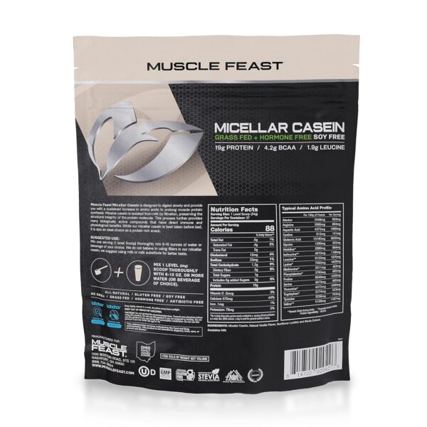 Muscle Feast Micellar Casein Protein, All Natural Pasture Raised Hormone Free Soy Free, Chocolate, 2lb