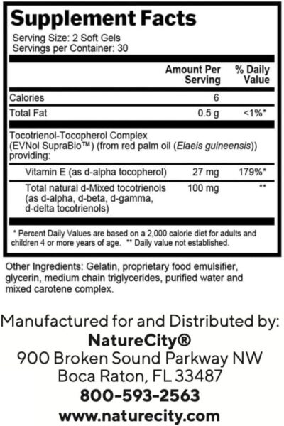 True-E Full Spectrum Tocotrienols Vitamin E Capsules | Non-GMO Natural Vitamin E Tocotrienols & Alpha Tocopherol Dietary Supplement | Evnol Suprabio Complex | 60 Vitamin E 27mg Softgels