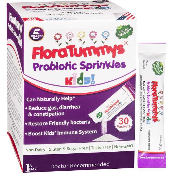 Probiotics for Kids: 30 Taste-Free Powder Packets, Free of Food Allergens, Non-Dairy, Gluten Free, Sugar Free, Non-GMO, Vegan