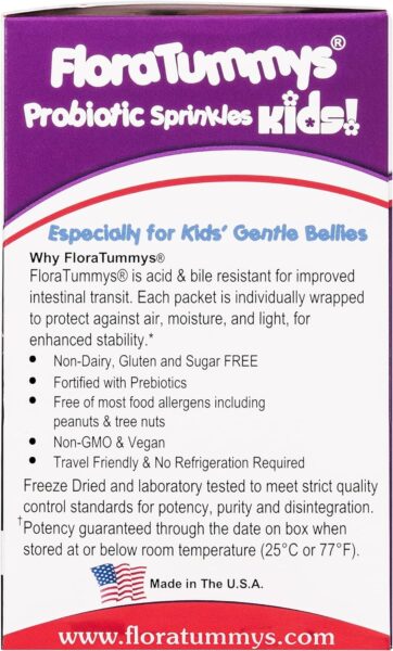 Probiotics for Kids: 30 Taste-Free Powder Packets, Free of Food Allergens, Non-Dairy, Gluten Free, Sugar Free, Non-GMO, Vegan