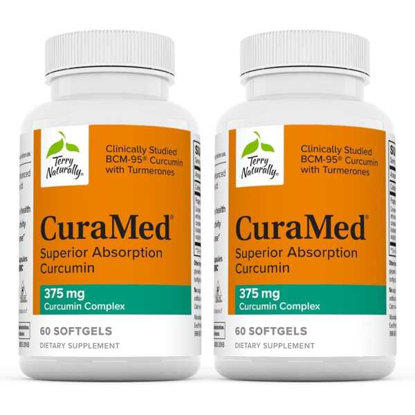 Terry Naturally CuraMed 375 mg Curcumin Complex – 60 Softgels, Pack of 2 – Superior Absorption BCM-95 – Non-GMO, Gluten-Free, Halal – 120 Total Servings