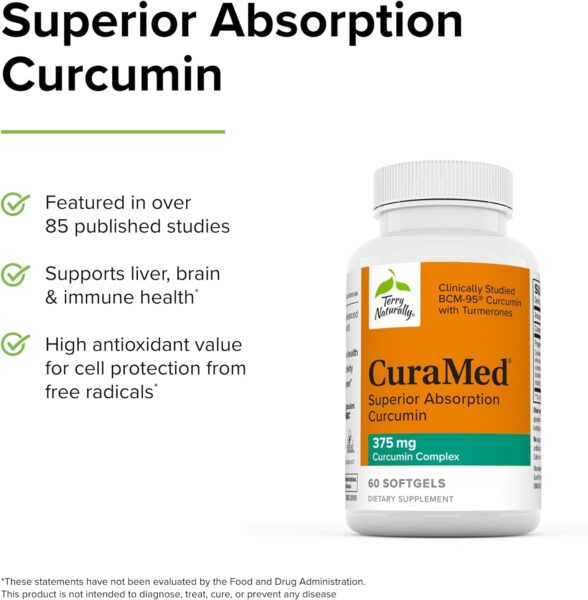 Terry Naturally CuraMed 375 mg Curcumin Complex – 60 Softgels, Pack of 2 – Superior Absorption BCM-95 – Non-GMO, Gluten-Free, Halal – 120 Total Servings