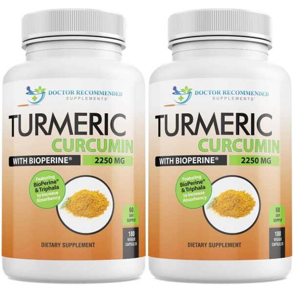 Turmeric Curcumin with Bioperine – 360 Veggie Capsules – 2250mg 95% Curcuminoids with Black Pepper Supplement and Triphala (Pack of 2)