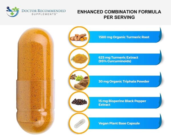 Turmeric Curcumin with Bioperine – 360 Veggie Capsules – 2250mg 95% Curcuminoids with Black Pepper Supplement and Triphala (Pack of 2)