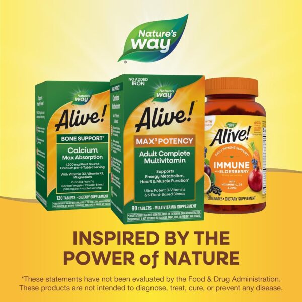 Nature’s Way Alive! Max3 Potency Adult Complete Multivitamin, High Potency B-Vitamins to Support Energy Metabolism*, with Methylated B12 and Folate, No Added Iron, 90 Tablets (Packaging May Vary)