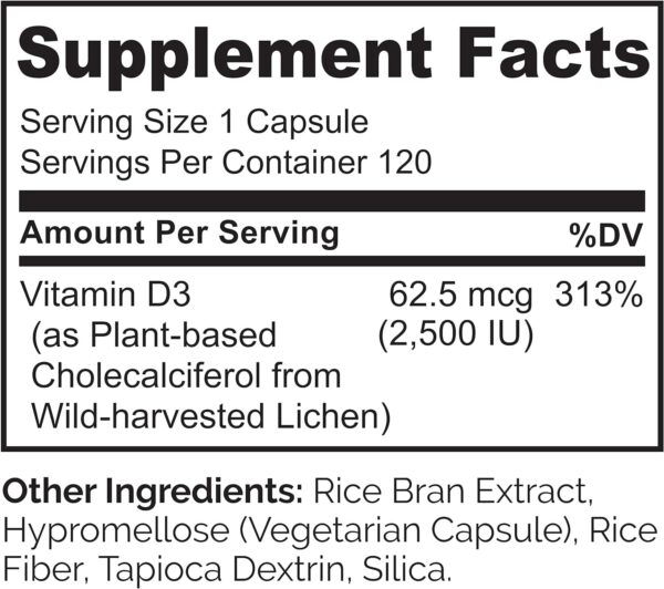 NATURELO Vitamin D3 – Lichen-Powered Immune Boost, with 2500 IU for Bone Health – Whole Food Formula – Vegan Gluten-Free – 180 Mini Capsules (2 Pack)