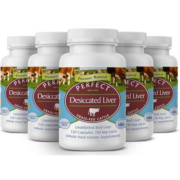 Perfect Supplements – Perfect Desiccated Liver – 120 Capsules – Undefatted Beef Liver – Natural Source of Protein, Iron, Vitamins A & B – 5 Pack