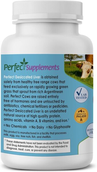 Perfect Supplements – Perfect Desiccated Liver – 120 Capsules – Undefatted Beef Liver – Natural Source of Protein, Iron, Vitamins A & B – 5 Pack