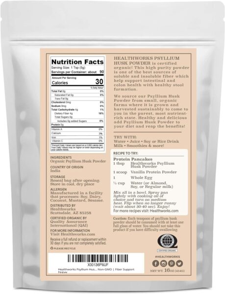 Healthworks Psyllium Husk Powder (16 Ounces / 1 Pound) | Raw | Certified Organic | Finely Ground Powder from India | Keto, Vegan & Non-GMO | Fiber Support