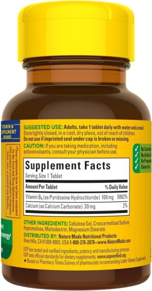 Nature Made Vitamin B-6 100 mg Tablets 100 ea (Pack of 4)