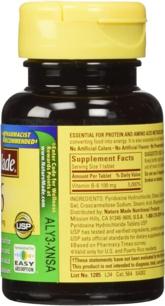 Nature Made Vitamin B-6 100 mg Tablets 100 ea (Pack of 4)