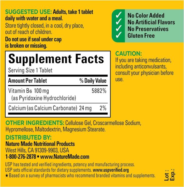 Nature Made Vitamin B-6 100 mg Tablets 100 ea (Pack of 4)