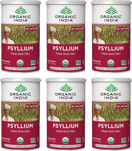 Organic India Psyllium Herbal Powder – Whole Husk Fiber, Healthy Elimination, Keto Friendly, Vegan, Gluten-Free, USDA Certified Organic, Non-GMO, Soluble & Insoluble Fiber Source – 12 oz Canister