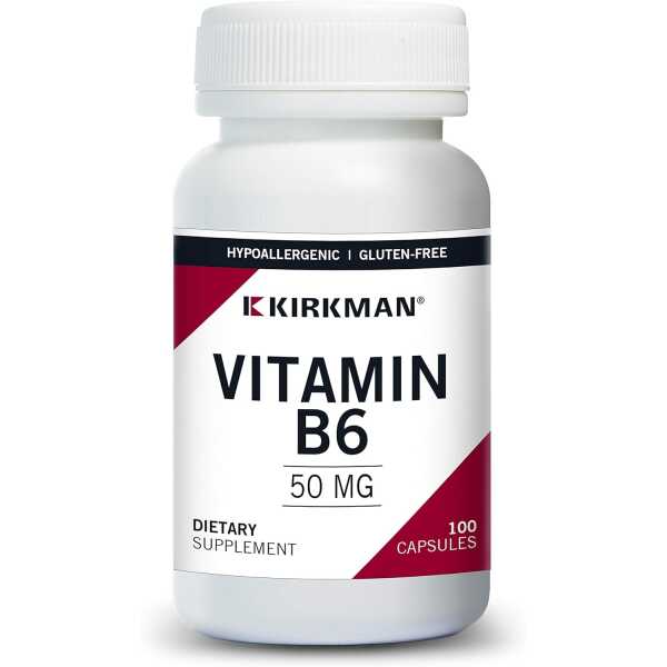 Kirkman Vitamin B-6 50 mg – Hypoallergenic || 100 Vegetarian Capsules || Gluten/Casein Free || Tested for More Than 950 Environmental contaminants.