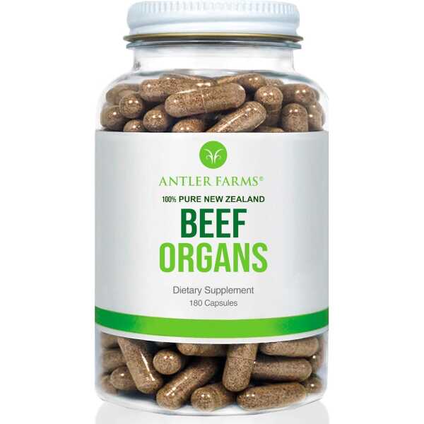 Antler Farms – 100% Pure New Zealand Beef Organs – Heart, Liver, Kidney, 180 Capsules, 400mg – Grass Fed, Cold Processed Supplement, Pure and Clean rBGH Free, No Fillers or Additives