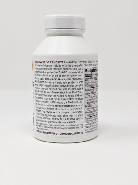 ANDREW LESSMAN Andrew’s Five Favorites 30 Capsules – Provides 200mg Each of Coenzyme Q-10, Resveratrol, EGCG, Pomegranate and Alpha Lipoic Acid, Powerful Anti-Oxidant Support, No Additives