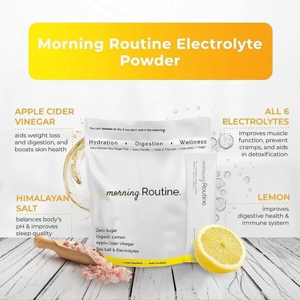 ROUTINE Morning Daily Hydration | Electrolyte Powder Packets with Apple Cider Vinegar, Lemon and Sea Salt | Hydrate Powder, Electrolyte Drink Mix | Keto & Paleo Electrolytes Hydration Powder – 5 ct