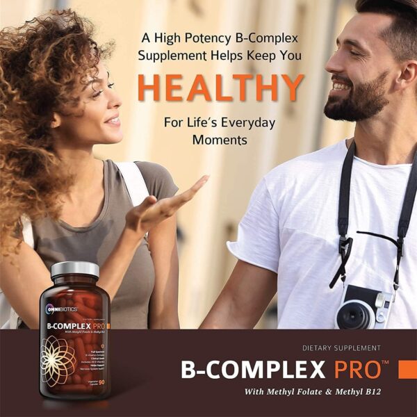 OmniBiotics Vitamin B Complex PRO | High-Potency B Complex Vitamins with Methyl B12, Methyl Folate, and All B-Vitamins (B1, B2, B3, B5, B6, B7, B8, B9, B12) | 90 Vegan Capsules