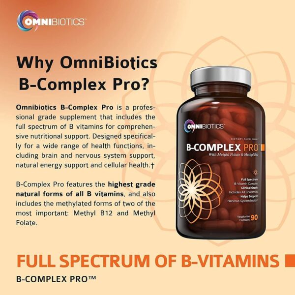 OmniBiotics Vitamin B Complex PRO | High-Potency B Complex Vitamins with Methyl B12, Methyl Folate, and All B-Vitamins (B1, B2, B3, B5, B6, B7, B8, B9, B12) | 90 Vegan Capsules