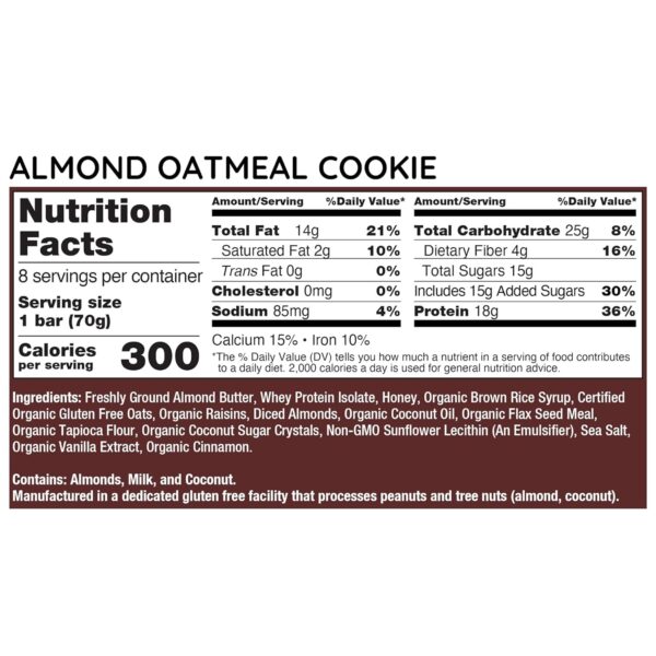 G2G Protein Bar, Almond Oatmeal Cookie, Real Food Ingredients, Refrigerated for Freshness, Healthy Snack, Delicious Meal Replacement, Gluten-Free, 8 Count (Pack of 8)