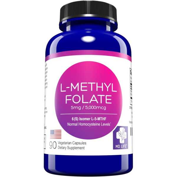 MD Life L-Methylfolate 5mg – Professional-Grade Active Methylfolate Supplement – Maximum Potency MTHFR Supplements – L methylfolate 5mg 90 Capsules – Essential Amino Acids