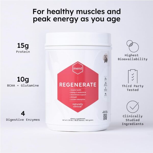 MEND Regenerate, Post Workout Recovery, Immune Support, and Sports Nutrition Supplement for Men and Women – Natural, Gluten Free, and Non-GMO – Cocoa Protein Powder, 20 Servings