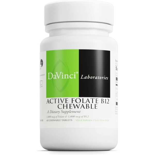 DAVINCI Labs Active Folate B12 Chewable – Dietary Supplement to Support Heart Health, Healthy Nerves, Immune Function and Energy Production* – with Folate and Vitamin B12-60 Chewable Tablets