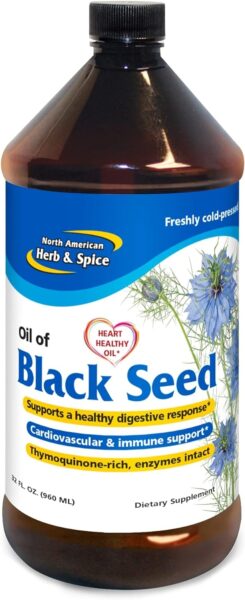 NORTH AMERICAN HERB & SPICE Black Seed Oil – 8 fl. oz. – Cardiovascular, Digestive & Immune Support – Contains Wild, Mediterranean Oreganol P73 Oregano Oil – Non-GMO – 48 Total Servings