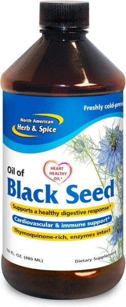 NORTH AMERICAN HERB & SPICE Black Seed Oil – 8 fl. oz. – Cardiovascular, Digestive & Immune Support – Contains Wild, Mediterranean Oreganol P73 Oregano Oil – Non-GMO – 48 Total Servings