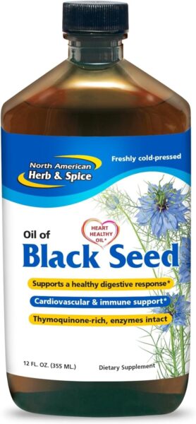 NORTH AMERICAN HERB & SPICE Black Seed Oil – 8 fl. oz. – Cardiovascular, Digestive & Immune Support – Contains Wild, Mediterranean Oreganol P73 Oregano Oil – Non-GMO – 48 Total Servings