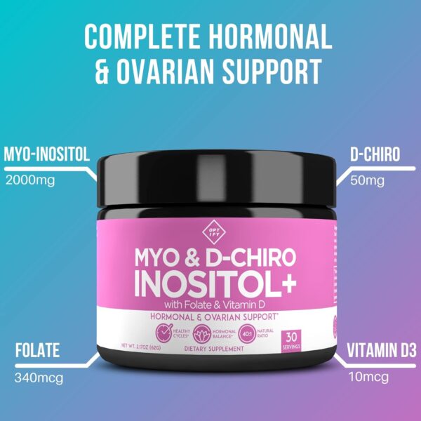 Premium Inositol Supplement Bundle – Myo-Inositol and D-Chiro Inositol Plus Folate and Vitamin D – Capsule & Powder – Hormone Balance & Healthy Ovarian Support for Women – Vitamin B8-60 Day Supply