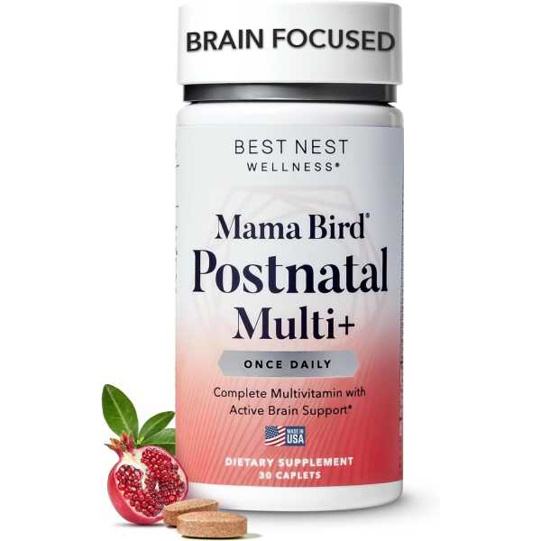Best Nest Wellness Mama Bird Postnatal Vitamins for Breastfeeding and Postpartum, Whole Food Organic Blend, Methylated Vitamins, Vegan, Once Daily, 30 Ct
