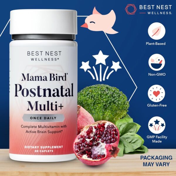 Best Nest Wellness Mama Bird Postnatal Vitamins for Breastfeeding and Postpartum, Whole Food Organic Blend, Methylated Vitamins, Vegan, Once Daily, 30 Ct