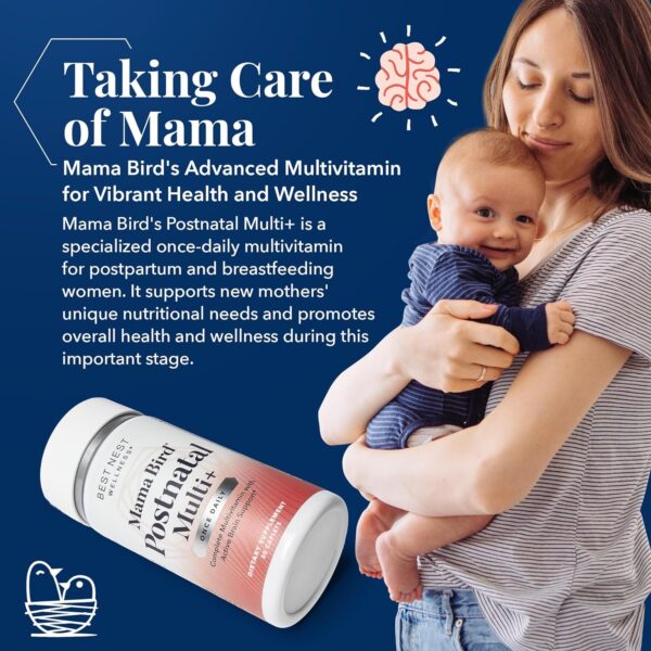 Best Nest Wellness Mama Bird Postnatal Vitamins for Breastfeeding and Postpartum, Whole Food Organic Blend, Methylated Vitamins, Vegan, Once Daily, 30 Ct