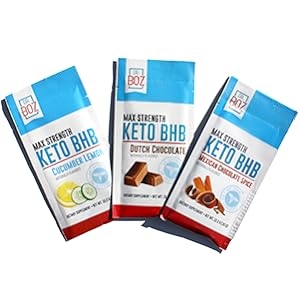 three keto BHB powder sachets cucumber lemon chocolate mexican spice fanned out in the sun