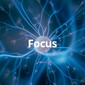 a cellular illustration of neurons firing in the brain with the word focus